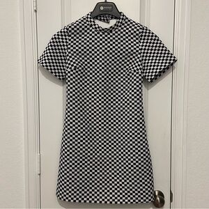 Checkered Black & White Open-Back Mini Dress Zara XS